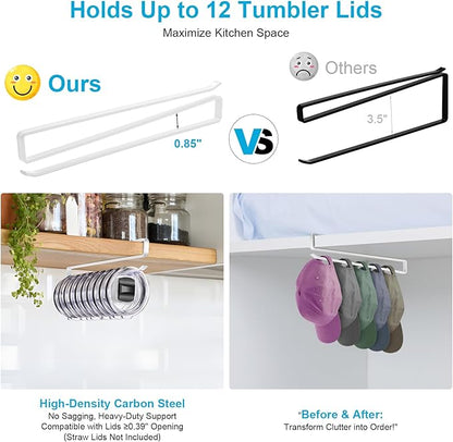 Tumbler Lid Organizer for Corner Cabinets, Space-Saving Cup Holder, Water