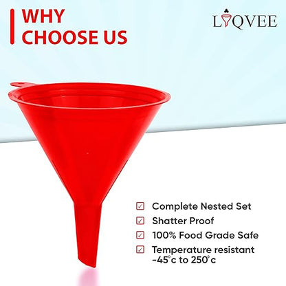 Funnel for Kitchen Use – Red Set in 4 Sizes | Durable, Non-Toxic Food Grade