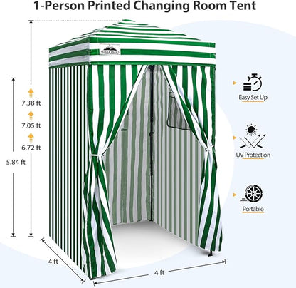 EAGLE PEAK Flex Ultra Compact 4x4 Pop-up Canopy, Sun Shelter, Changing Room, Portable Privacy Canopy Cabana for Pool, Fashion Photoshoots, or Camping, Green/White