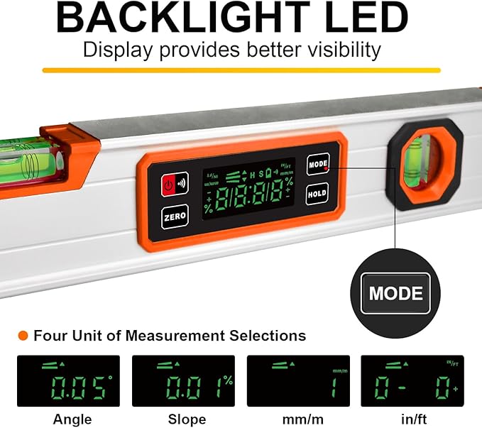 eOUTIL 15.7-Inch Digital Torpedo Level & Angle Finder – IP54 Waterproof