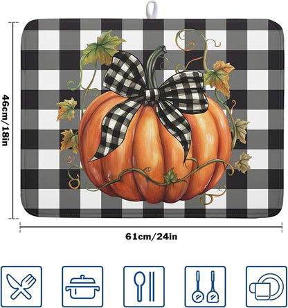 Fall Drying Mats for Kitchen Counter Fall Pumpkin Dish Drying Mat 18 x 24 Inch