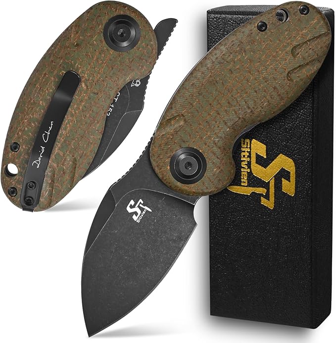 Sitivien ST153 Pocket Folding Knife,Sandvik 14C28N Black Stonewashed Blade with Micarta Handle,Chinese Zodiac Series EDC Tool Knifes Utility Knife for Camping Hunting Survival Hiking(Green) … …