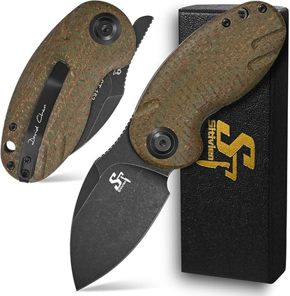 Sitivien ST153 Pocket Folding Knife,Sandvik 14C28N Black Stonewashed Blade with Micarta Handle,Chinese Zodiac Series EDC Tool Knifes Utility Knife for Camping Hunting Survival Hiking(Green) … …