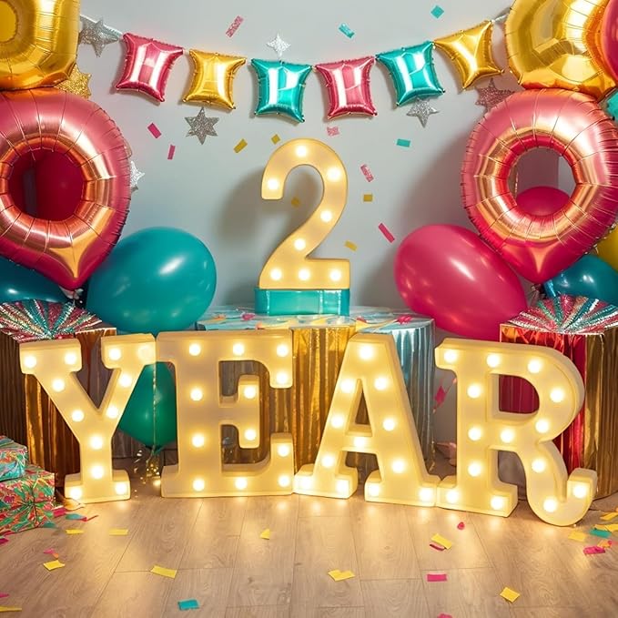 Foaky Rechargeable LED Letter Lights Sign Marquee Light Up Letters Sign for Night Light Wedding/Birthday Party Christmas Lamp Home Bar Decoration (2)