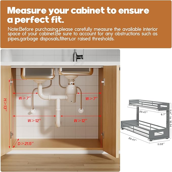 2-Pack 20.47"Deep Under Sink Organizer And Storage, 2-Tier L-Shaped Pull Out