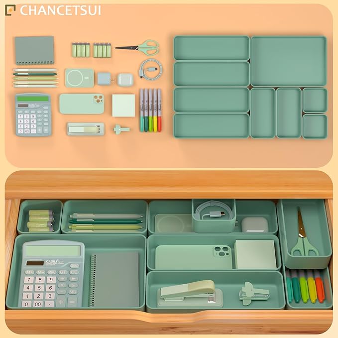 CHANCETSUI 9 Pcs Stackable Drawer Organizer Trays Set, Desk Drawer Organizer