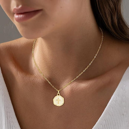 Cross Necklace for Women Trendy - Dainty 18K Real Gold Plated Minimalist Cross Necklace Non Tarnish Waterproof Trendy Cute Simple Small Necklaces Easter Christian Religious Faith Jewelry Gifts