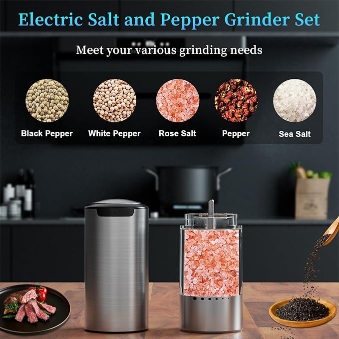 Electric Salt and Pepper Grinder Set Type-C Fast Charging, Automatic Salt and