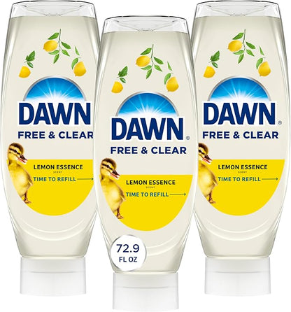 Dawn Free&Clear EZ-Squeeze Dish Soap Dishwashing Liquid Lemon 3*24.3 Fl Oz | Removes up to 99% of grease and food residue. EZ-Squeeze bottle. Biodegradable surfactants. Gentle on skin.