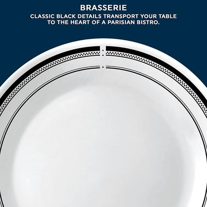 Corelle 18-Piece Round Dinnerware Set Service for 6, Lightweight Round Plates and Bowls Set, Vitrelle Triple Layer Glass, Chip and Scratch Resistant, Microwave and Dishwasher Safe, Brasserie