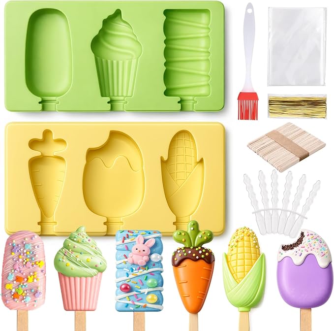 Juome Cake Pop Mold Kit, 2 Pack 6 Cavities Cakesicle Molds Silicone