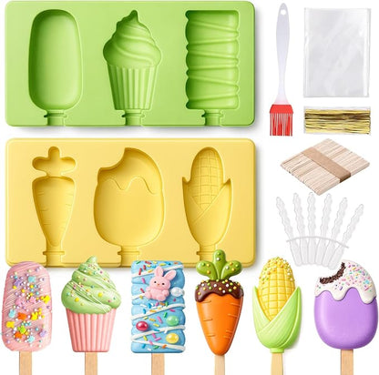Juome Cake Pop Mold Kit, 2 Pack 6 Cavities Cakesicle Molds Silicone
