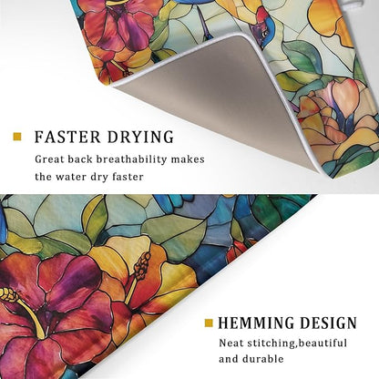 Spring Summer Dish Drying Mat for Kitchen Counter Hummingbird Microfiber