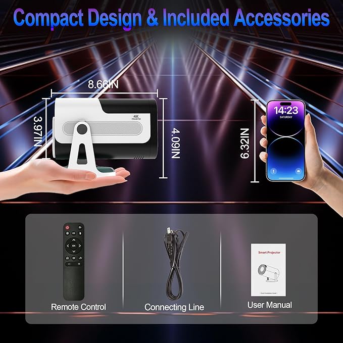 Mini Projector with Dual 5G WiFi and Bluetooth, Built-in App Smart Portable