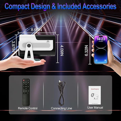 Mini Projector with Dual 5G WiFi and Bluetooth, Built-in App Smart Portable