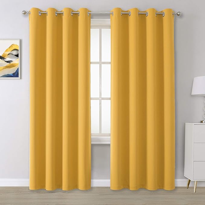 DUALIFE Yellow Solid Curtains 96 Inch Length Blackout Curtain Panels