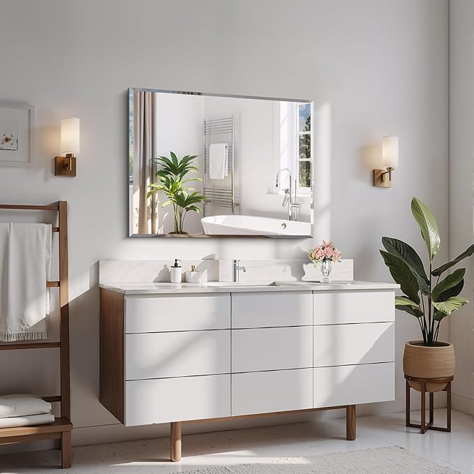 CILIBER Beveled Mirror, 24x30 Frameless Beveled Bathroom Mirrors
