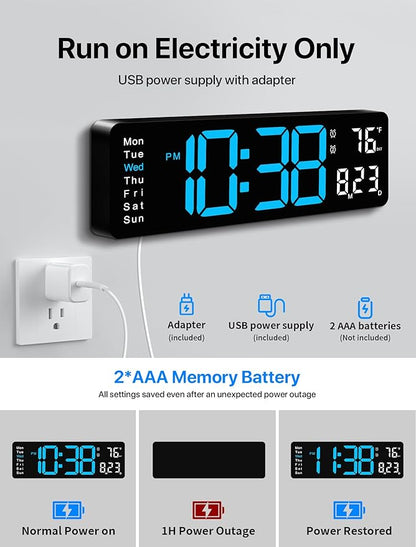 MASHI Digital Wall Clock, Auto-Dimming Wall Clock