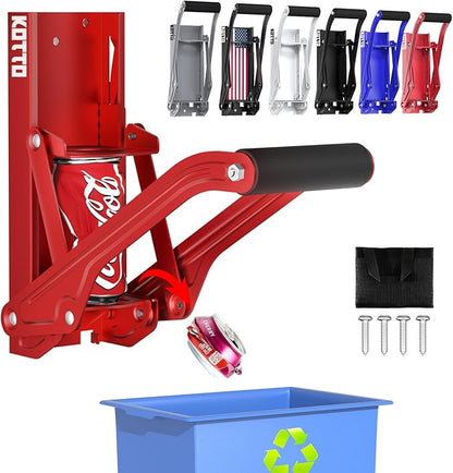 Kotto Can Crusher - Wall Mounted Can Crushers for Recycling - with Auto-Drop System -Built-in Bottle Opener-Crushes 8-16oz Cans-Includes Kitchen Storage Bag-Heavy Duty Can Crusher for Home Use-Red