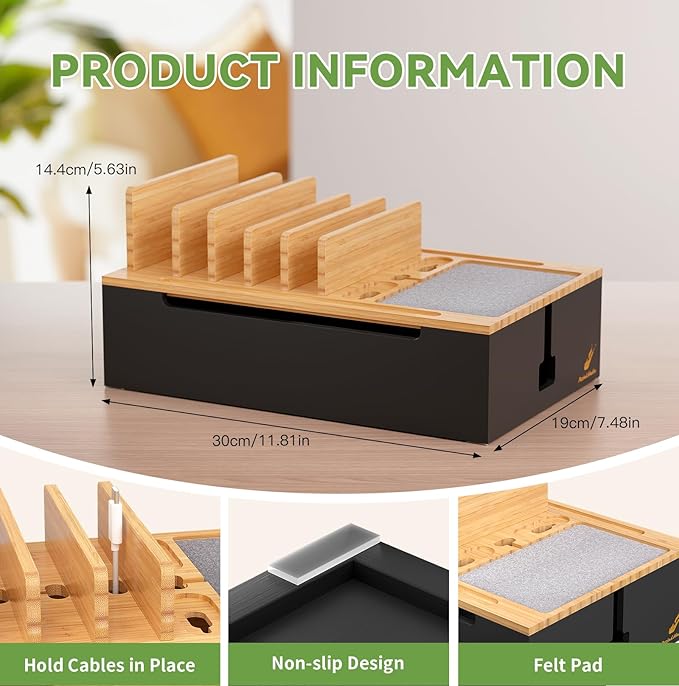 Pezin & Hulin Bamboo Charging Station, Electronic Devices Organizer