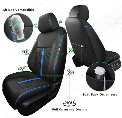 for Honda Civic Leather Seat Covers, Sedan Sport, EX EX-L EX-T Touring 2016-2021, Custom Fit Car Seat Cover Full Set, Waterproof Accessories, Black Blue (60/40 Split Benches)
