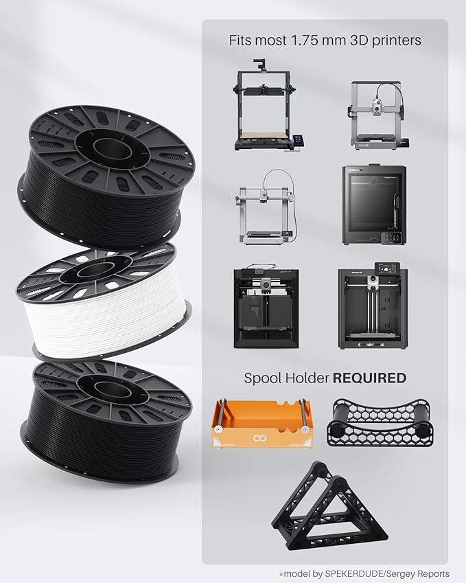 ELEGOO PLA Filament 1.75mm Black 3KG, 3D Printer Filament Dimensional Accuracy