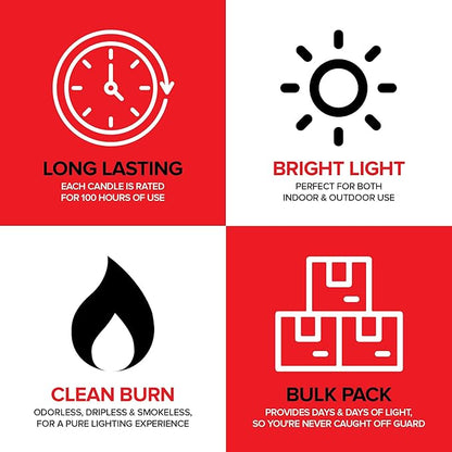100 Hour Candle Pack of 6, Emergency Candles for Power Outages, Hurricane Storm Survival, and Camping, Liquid Long Burning Candles, Bulk Emergency Candle Supplies