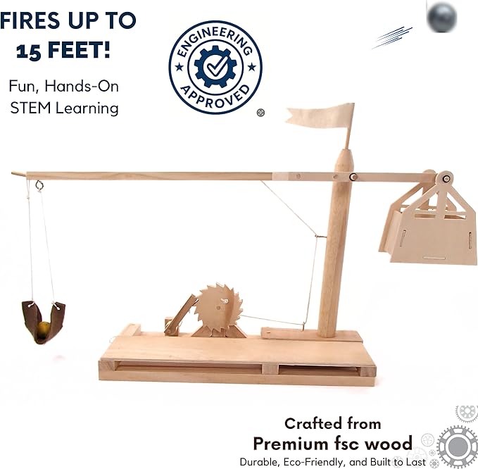 PATHFINDERS Leonardo da Vinci Trebuchet STEM Kit – Build Your Own Medieval Siege Engine – Educational Wooden Model for Kids Teens & Adults, DIY Engineering Project, Science Experiment Gift