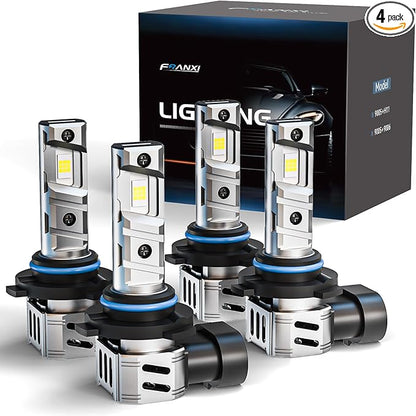 FRANXI 9005/HB3 9006/HB4 Bulbs Combo Fog Lights, 120W 32000LM Super Bright 6000K Cool White Accessory Light Kit, 1:1 Design with Cooling Fan, Plug and Play, Pack of 4