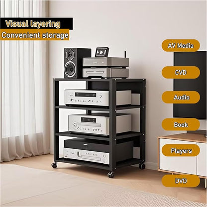 Dernoing 4 Tier Audio Rack Tower, CD Record Player Stereo Receiver AV Equipment