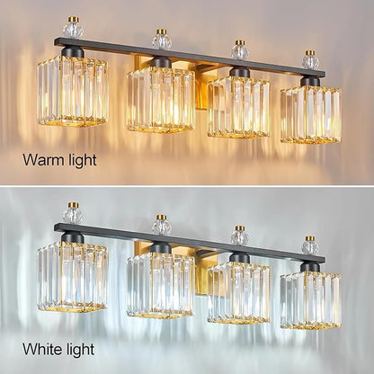 FDPBY Vanity Lights 4-Light Modern Crystal Vanity Light Black Gold Bathroom