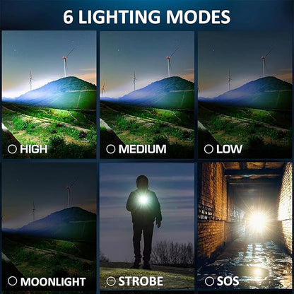 Rechargeable Flashlights 2200 High lumens, Super Bright LED Tactical Flashlight, Zoomable, IPX6 Waterproof, 6 Modes, Powerful Handheld Flash Light for Emergencies, Camping, Hiking