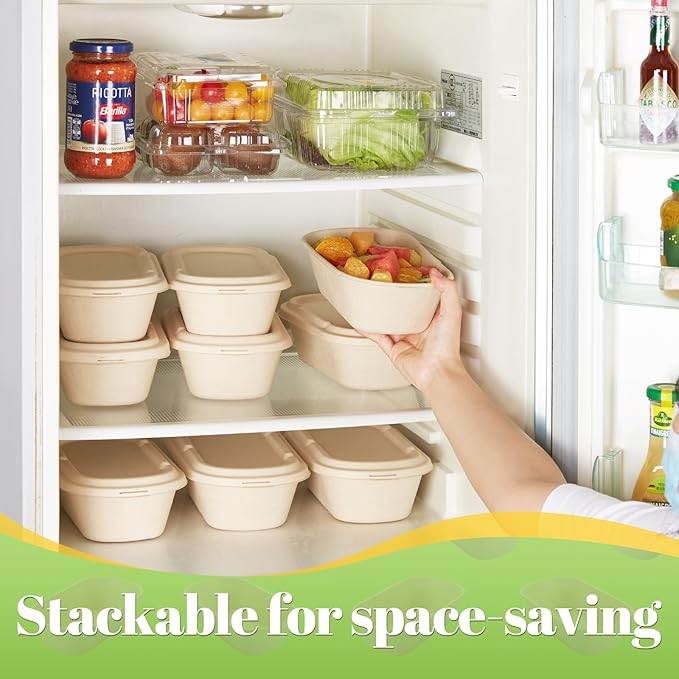 [100% Eco-Friendly] 34 oz Disposable Food Containers with Lids – Sugarcane Pulp Take Out Containers, Biodegradable Lunch Box, Compostable and Microwave Safe To-Go Boxes for Meal Prep – Pack of 50