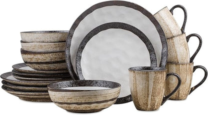 Stone Lain Lucy Porcelain 16-Piece Round Dinnerware Set, Beige