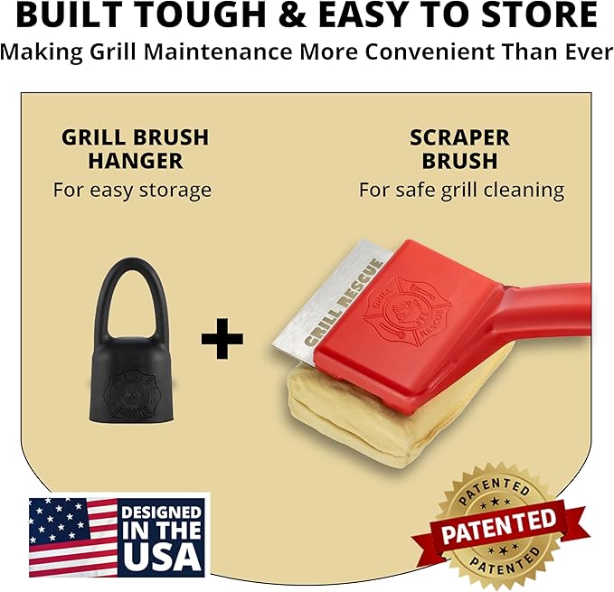 Grill Brush Bristle-Free– Safe BBQ Grill Brush for Gas, Charcoal, Cast Iron & Stainless Grates – Durable, Heat-Resistant Grill Cleaning Brush with Replaceable Head & Hanging Hook
