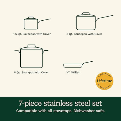 Cuisinart 7-Piece Stainless Steel Pots and Pans Set, Cookware Set Compatible