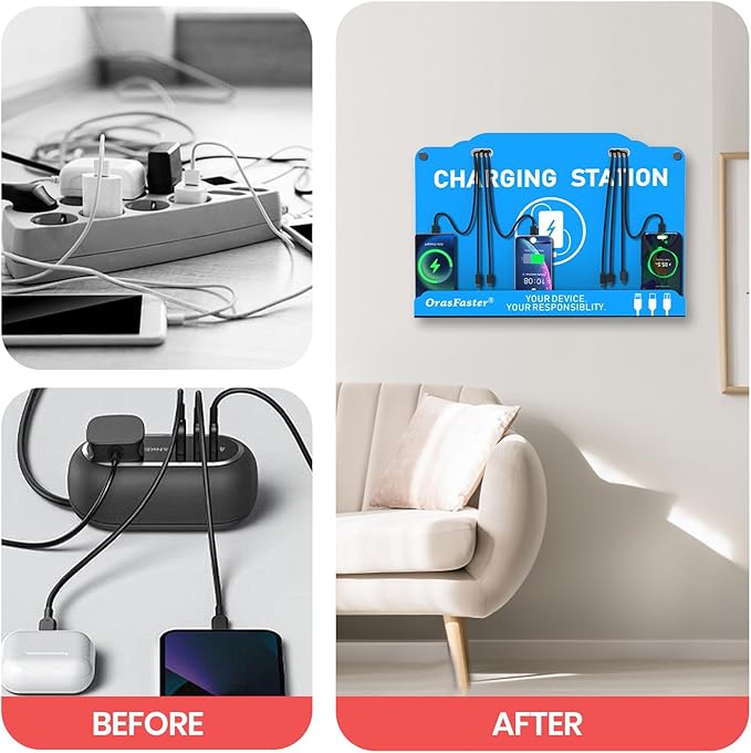 Orasfaster Wall Mounted Cell Phone Charging Station | Multi-Device Station