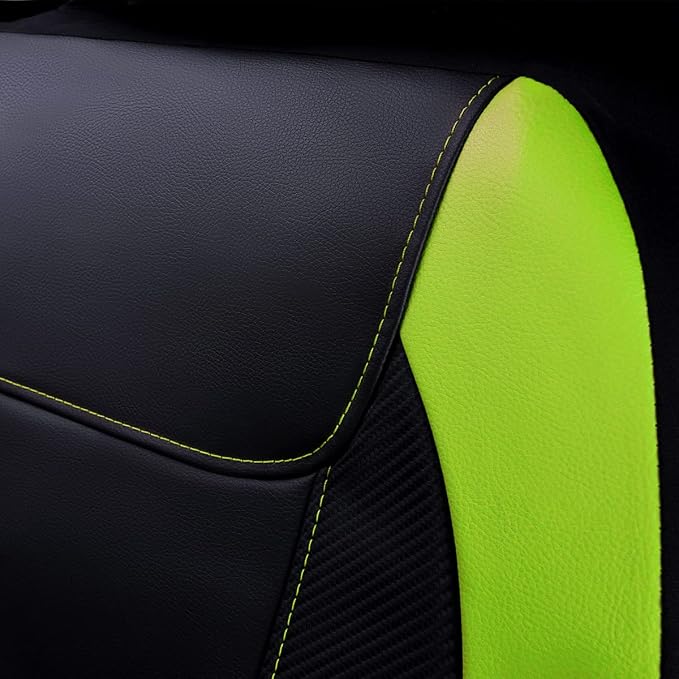 Flying Banner car seat Covers Protects Water Proof Faux Leather Carbon Fiber Fronts Fluorescence Green Black (Fluorescence Green Black, Front Pair)
