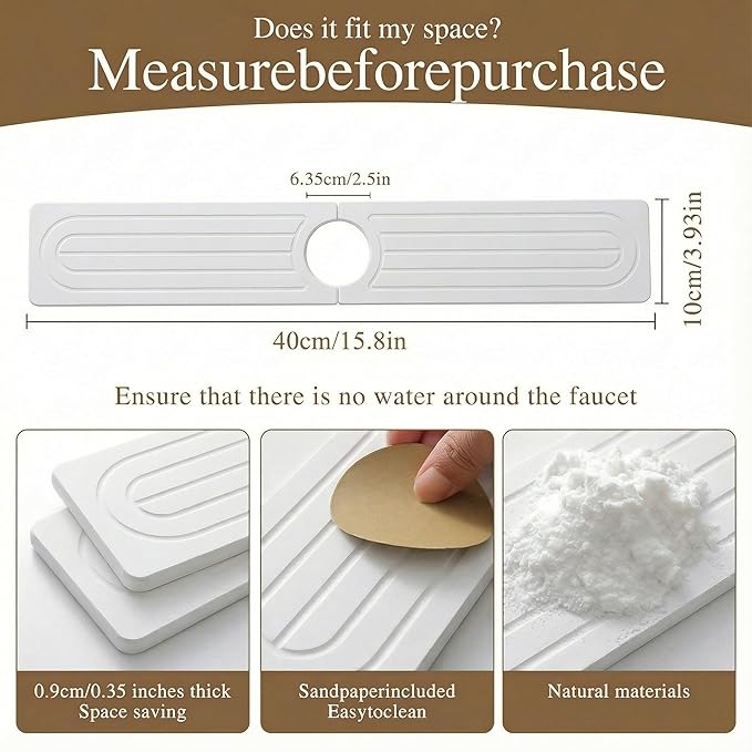 Faucet Mat for Kitchen Sink -Diatomite Stone Drying Mat for Kitchen Counter &