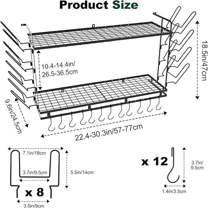 Housolution Pot Rack Wall Mounted, 3 Level Height Adjustable, 2 Tier Heavy Duty