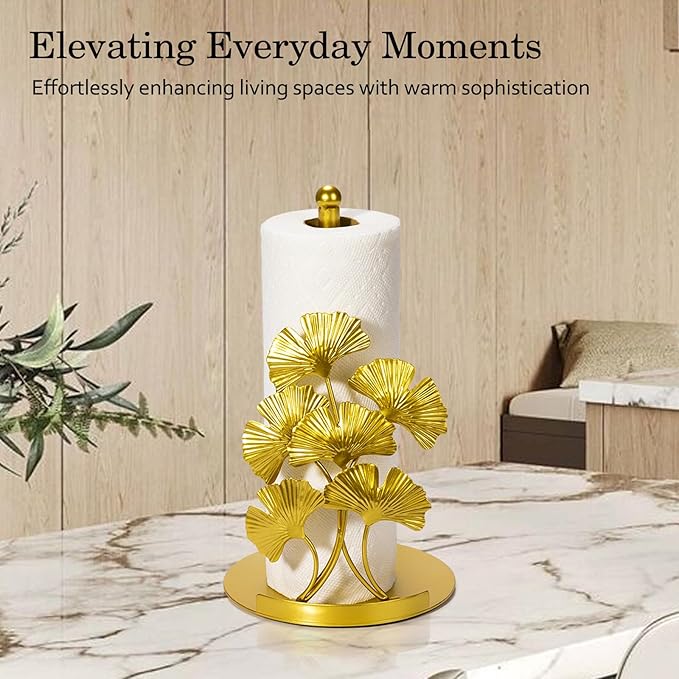 Vintage Gold Ginkgo Paper Towel Holder Countertop