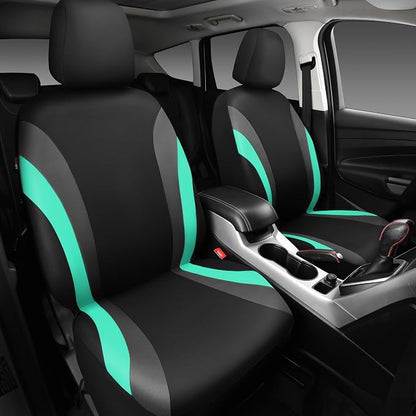 CAR PASS Line Rider Sporty Front Seat Covers,Mint Car Seat Covers Two Front Seats Only for Cute Women Girl, Airbag Compatible,Universal Fit Sedans,Cars,Vans,SUV,Truck(Black and Mint)