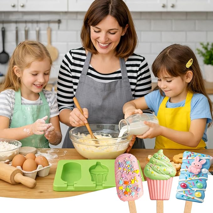 Juome Cake Pop Mold Kit, 2 Pack 6 Cavities Cakesicle Molds Silicone