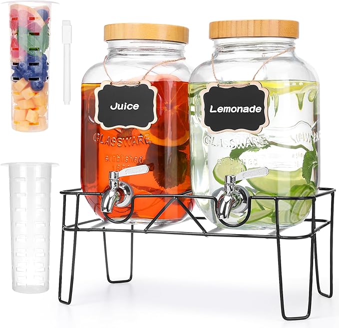 2 Pack 1 Gallon Glass Drink Dispenser