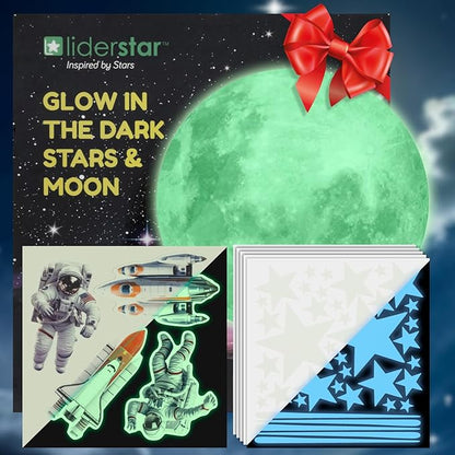 Glow in The Dark Stars for Ceiling, Luminous Stars and Moon USA Astronaut Rocket Spaceship Wall Decals, Space Decoration, Sticky Fluorescence Stars, Kids Room Decor, Galaxy Wall Stickers