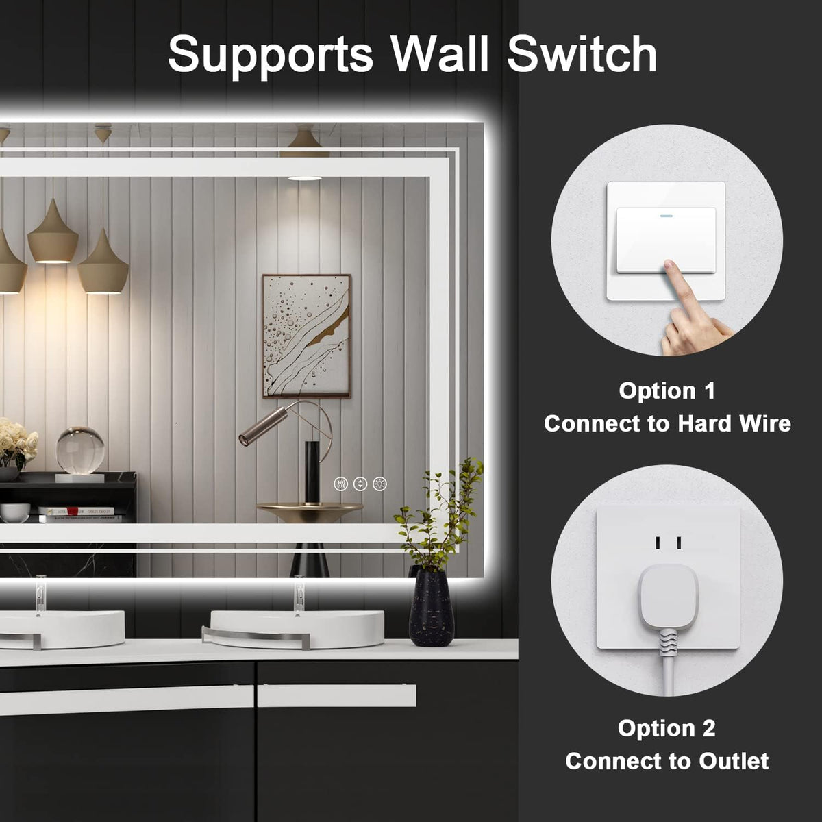 Snowdool 23x35 LED Bathroom Mirror with Front and Backlight, Dimmable Lighted Bathroom Vanity Mirror with Anti-Fog, Memory Function,Tempered Glass(Horizontal/Vertical) | Front and Backlit, Dimmable, Anti-Fog, Tempered Glass