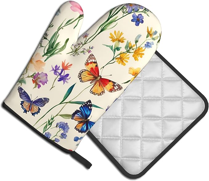 Vintage Floral Oven Mitts and Pot Holders Spring Summer Kitchen Accessories Set