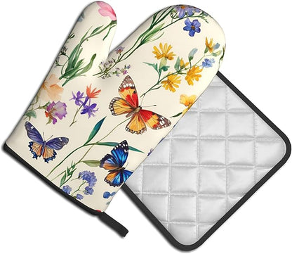 Vintage Floral Oven Mitts and Pot Holders Spring Summer Kitchen Accessories Set
