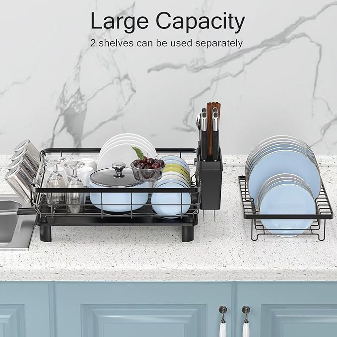 Small 2 Tier Dish Drying Rack, Space Saving Dish Racks