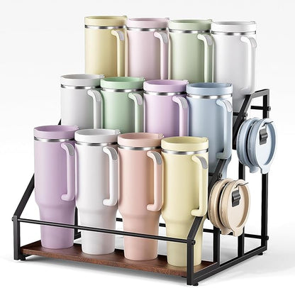 MOJOHAND Water Bottle Organizer for Full Stanley and Others' Large Tumbler Organization, Pantry Kitchen Organizers and Storage for Cup Accessories, Water Bottle Holder Wine Rack - 3 Tier Hold 12